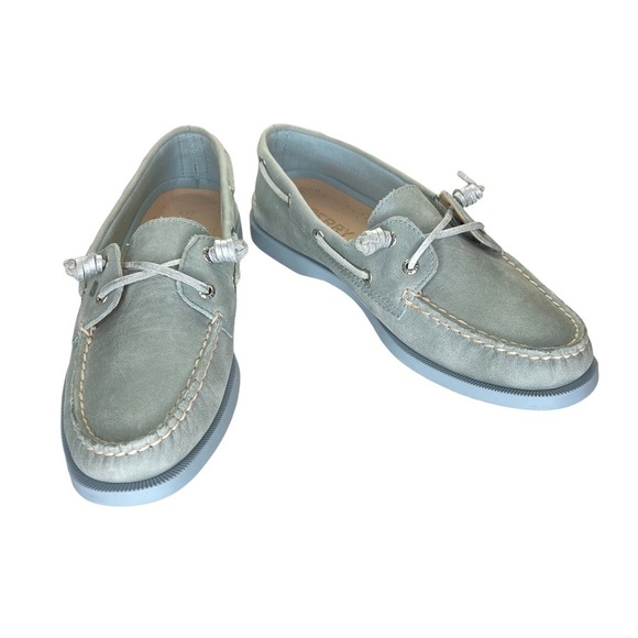 Sperry Pewter Blue Leather Stationary Lace Top-Siders #61510 - Picture 1 of 12
